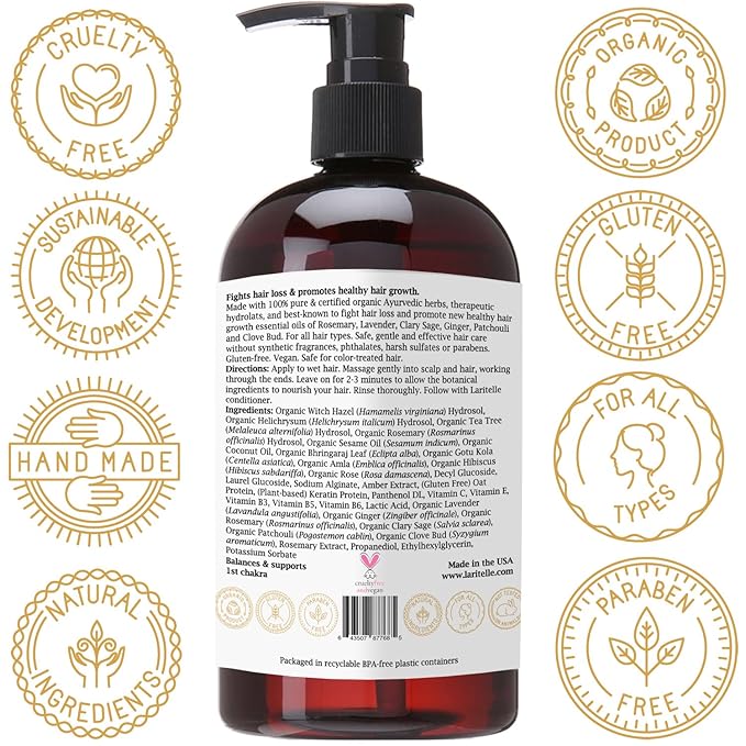 Organic Shampoo Fertile Roots 17.5 oz – Fights Hair Loss & Promotes Healthy New Growth with Lavender, Ginger, Rosemary, Patchouli, Clary Sage – Strengthens, Nourishes & Balances Scalp