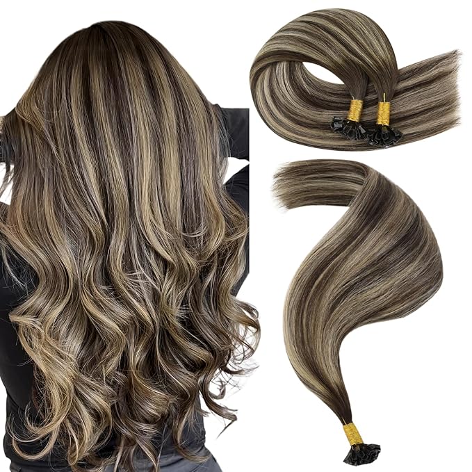 YoungSee Ombre Ktip Hair Extensions Balayage Brown Ombre Blonde K Tip Extensions Ombre 18In 50s/50g Silky Straight