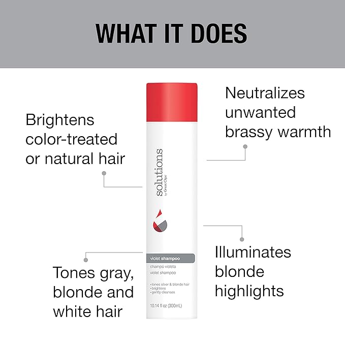GREAT CLIPS Solutions Violet Shampoo, 10oz | Toning Shampoo Enhances Hair Color | Works on Color-Treated & Natural Hair | For Blonde, Gray, or White Hair