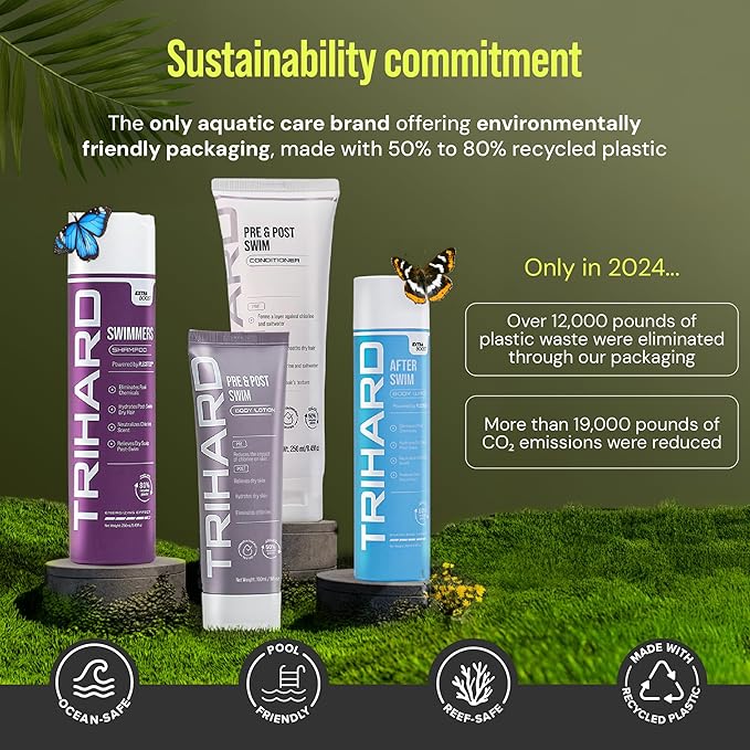 TRIHARD Chlorine Defense Swim Conditioner, Protect and Hydrate Hair from Pool and Ocean, Chlorine and Saltwater Pre and Post Swim Hair Protection, Hydrating Conditioner for Swimmers