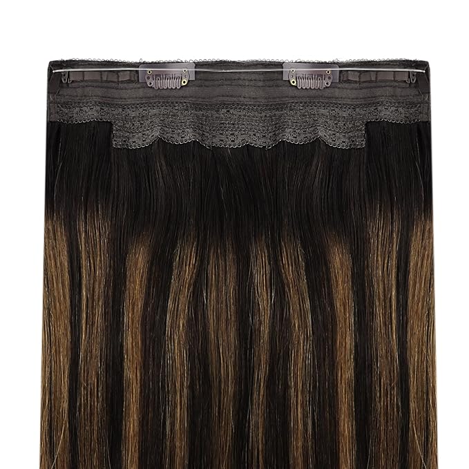 YoungSee Wire Extensions Balayage Straight Real Hair Wire Extensions Balayage Darkest Brown to Medium Brown Headband Wire Hair Extensions Real Human Hair Brown Silky Smooth Hair Extensions 18In 80G