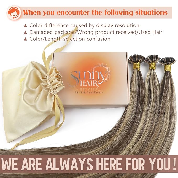 Sunny Hair Ktip Human Hair Extensions Fit Any Occasion K Tip Hair Extensions Real Human Hair Medium Brown Highlight Caramel Blonde Fusion Hair Extensions Soft Silky Keratin Tip 18inch 50g