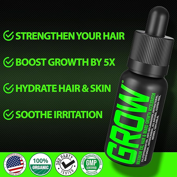 Beard Growth Kit w/GROW Beard Oil for Men (Mens Beard Growth Serum) + Biotin Gummies Beard Growth Vitamins & Hair Growth Vitamins for Men