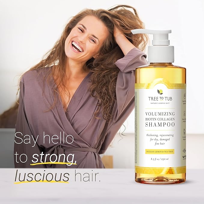 Tree to Tub Volumizing Hair Thickening Shampoo - Biotin, Collagen, Sulfate-Free Argan Oil Shampoo with Wild Soapberries and Sicilian Lemon Tea Tree Oil for Women & Men