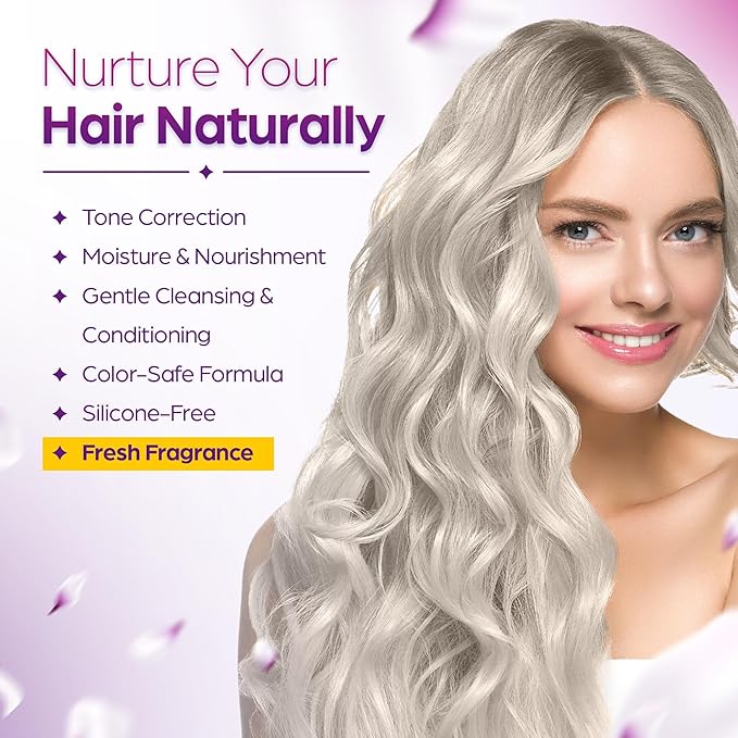 Herbishh Purple Shampoo for Blonde Hair 16.9 fl. Oz, Eliminates Yellow & Brassy Undertones from Silver & Highlighted Hair, Deep Cleansing Shampoo, Frizz Control & Color Protection