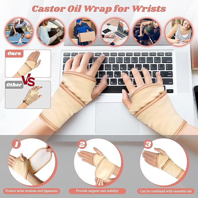 12 Pcs Castor Oil Pack Wrap, Reusable Castor Oil Pack Kit Organic Cotton for Shoulder Hands Neck Waist Chest Knees and Feet, Adjustable Compress Pads for Entire Body, Machine Washable Anti Oil Leak