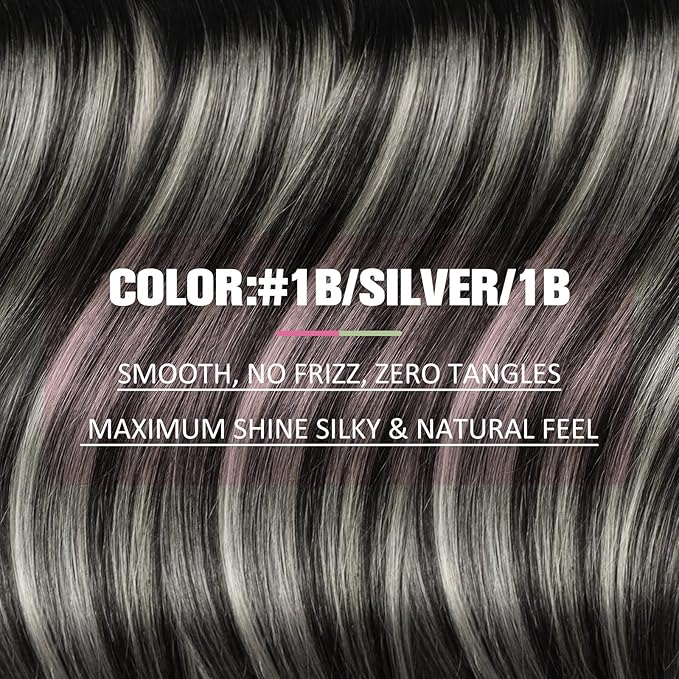 YoungSee Tape in Hair Extensions Human Hair Ombre Seamless Tape in Hair Extensions Human Hair Black Ombre Silver with Black Roots Human Hair Tape ins Reusable 18In 50g 20pcs
