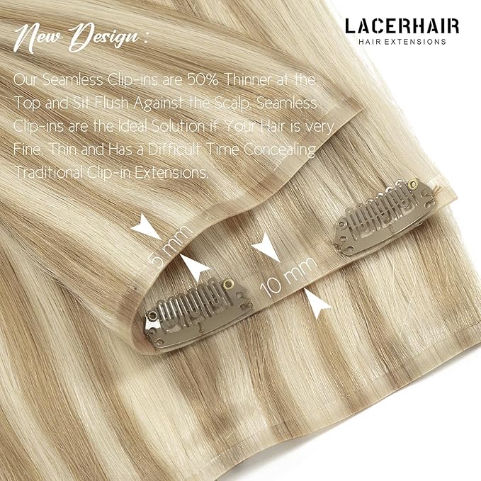 Lacer Clip in Hair Extensions 22in Seamless Clip in Hair Extensions Golden Blonde Highlight Platinum Blonde Highlight Clip in Hair Extensions 7Pcs Invisible PU Skin Weft For Women 110G