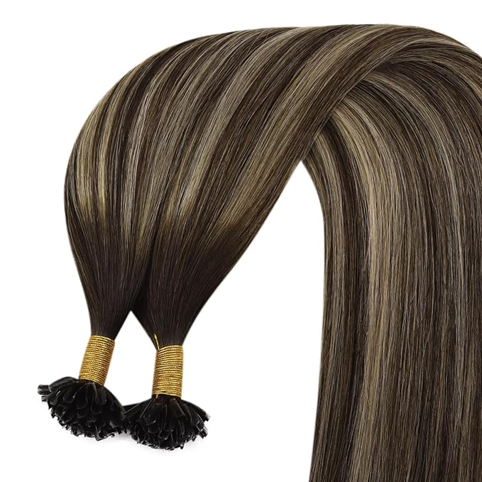 YoungSee Ombre Utip Hair Extensions Balayage Brown Ombre Blonde U Tip Extensions Ombre Utip Remy Human Hair Extensions Brown K Tip Hair Extensions Real Human Hair for Women 18In 50s/50g Silky Straight