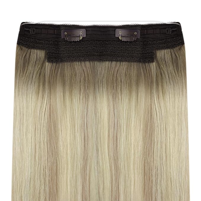 YoungSee Wire Hair Extensions Human Hair Ombre Blonde Wire Hair Extensions for Women Real Human Hair Balayage Ash Blonde Ombre Platinum Blonde Human Hair for Damaged Hair Repair 80G 14Inch