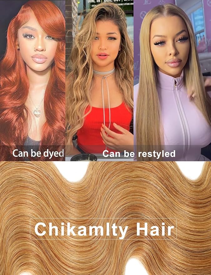 Ombre Bundles Human Hair, 13A Raw Indian Hair Bundles Body Wave, 28 Inch Colored Honey Blonde 1B27 Ombre Human Hair Bundles, 2 Years Service Life, Keep Texture Silky Soft Tangle-Free