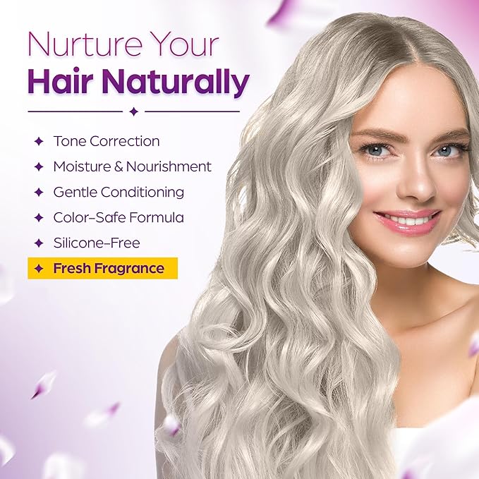 Herbishh Purple Conditioner, Brass Neutralizing Conditioner for Blonde, Silver, & Highlighted Hair, Deep Moisture & Hydration with Jasmine & Avocado, Color-Safe, Vegan & Silicone-Free, 16.9 fl. Oz