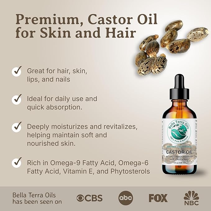 Premium Castor Oil for Luxurious Hair and Radiant Skin – 1 Gallon, Fast Absorbing, All-Natural,. Bella Terra Oils