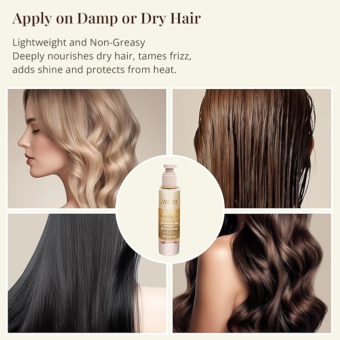 Leave-In Hair Oil with Sandalwood & Bergamot – Natural Essential Oil Aroma, Lightweight Frizz Control & Shine Enhancer for Daily Hair Care – No-Rinse Oil, 3.4 fl oz (100ml)