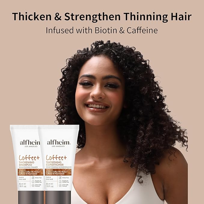 ALFHEIM Caffeine Shampoo and Conditioner Travel Set | Strengthens Hair & Supports Scalp Health | Biotin & Niacinamide for Thicker, Fuller Hair | Sulfate-Free for Oily Scalp & Thinning Hair | 1.18oz*2
