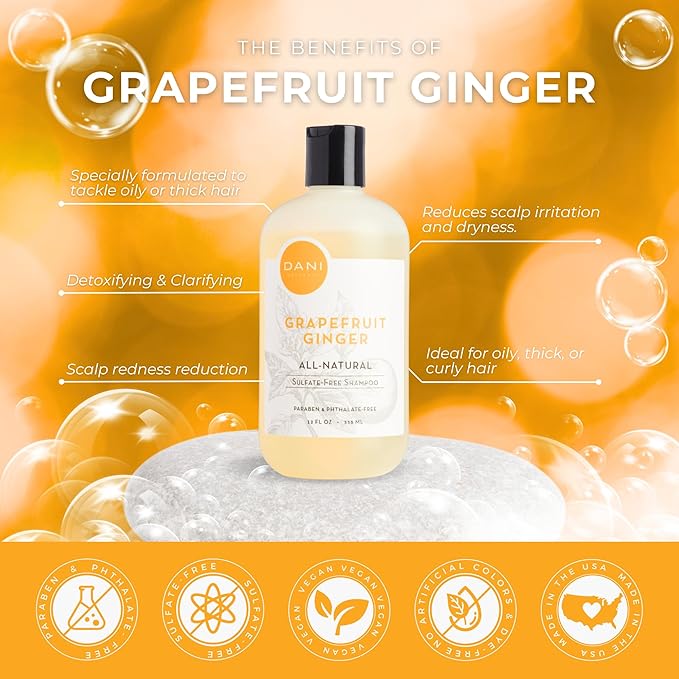 Naturals Sulfate-Free Shampoo - Grapefruit Ginger – Detoxifying & Clarifying Formula for Oily, Thick & Curly Hair, 12 oz – Nourishing, Vegan, & Color-Safe