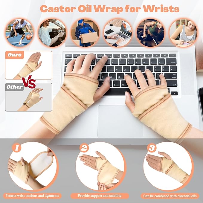 12 Pcs Castor Oil Pack Wrap, Reusable Castor Oil Pack Kit Organic Cotton for Shoulder Hands Neck Waist Chest Knees and Feet, Adjustable Compress Pads for Entire Body, Anti Oil Leak(White)