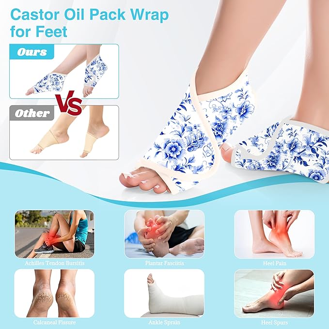 12 Pcs Castor Oil Pack Wrap, Reusable Castor Oil Pack Kit Organic Cotton for Shoulder Hands Neck Waist Chest Knees and Feet, Adjustable Compress Pads for Entire Body, Machine Washable Anti Oil Leak