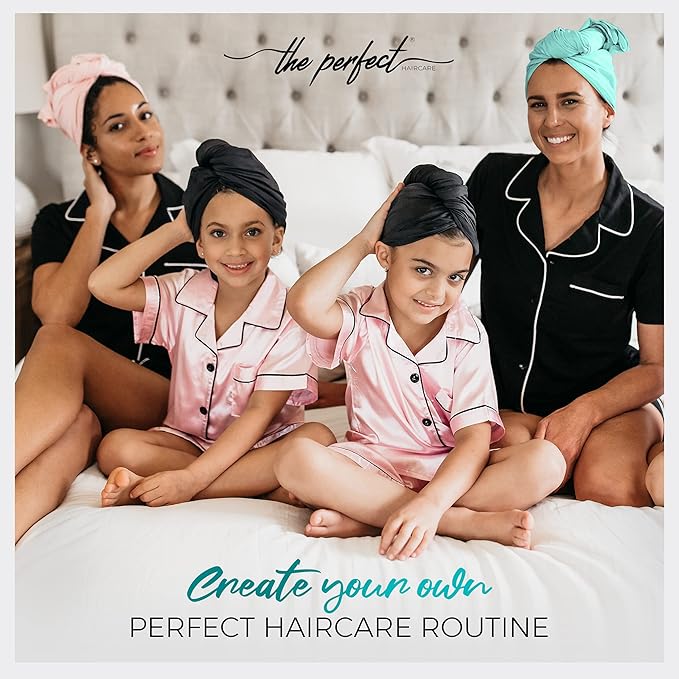 THE PERFECT HAIRCARE Curly Hair Girls Microfiber Plopping Towel Set - Anti-frizz Silky Smooth Hair Drying Wrap for Women - Super Absorbent Large Hair Towel + 2 Scrunching Towels to Micro Plop
