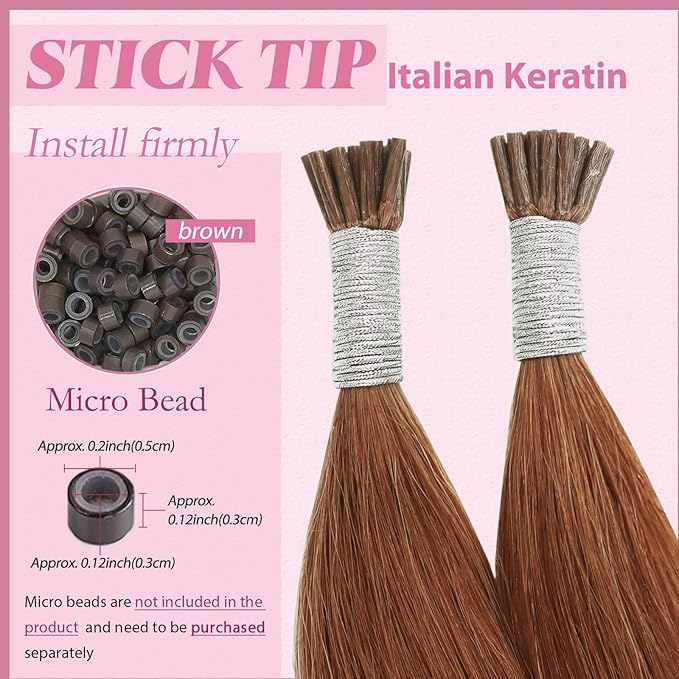 YoungSee I Tip Hair Extensions Copper 14 Inch I Tip Extensions Copper 40s 25g Itip Hair Extensions Colored for Party Itips Real Human Hair Extensions for Short Hair Pre Bonded Hair Extensions