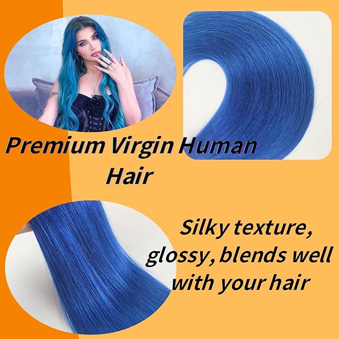 Blue Tape in Hair Extensions Human Hair 20 Inch Colored Invisible Tape in Soft And Silky Human Hair Extensions