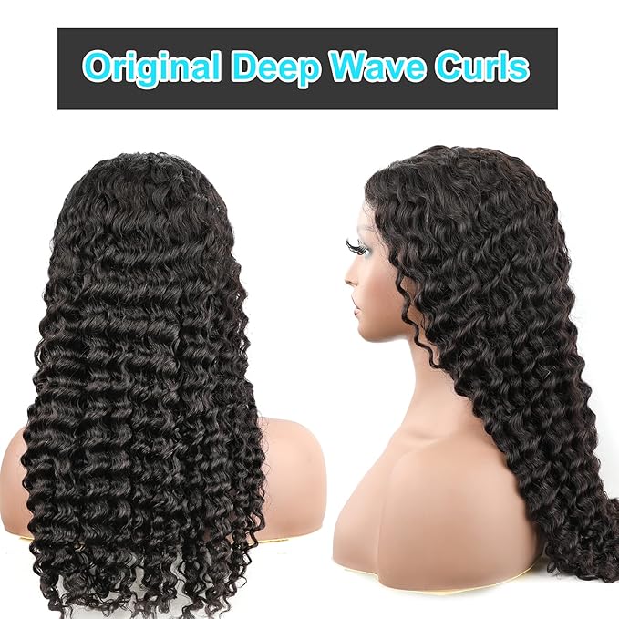 BLY Glueless Wear and Go Lace Front Wigs Human Hair for Women Deep Wave Curly Wig No Glue Ready to Wear 4x4 Lace Pre Cut Wig Pre Plucked with Baby Hair 180% Density Natural Hairline 16 Inch