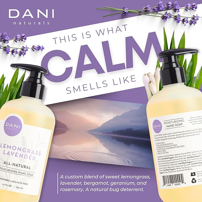 Naturals Moisturizing Hand Soap – Calming Lemongrass Lavender Scent, Hydrating, Sulfate-Free & Paraben-Free, 12 Oz Bottle with Pump, Gentle Cleansing for Dry Skin