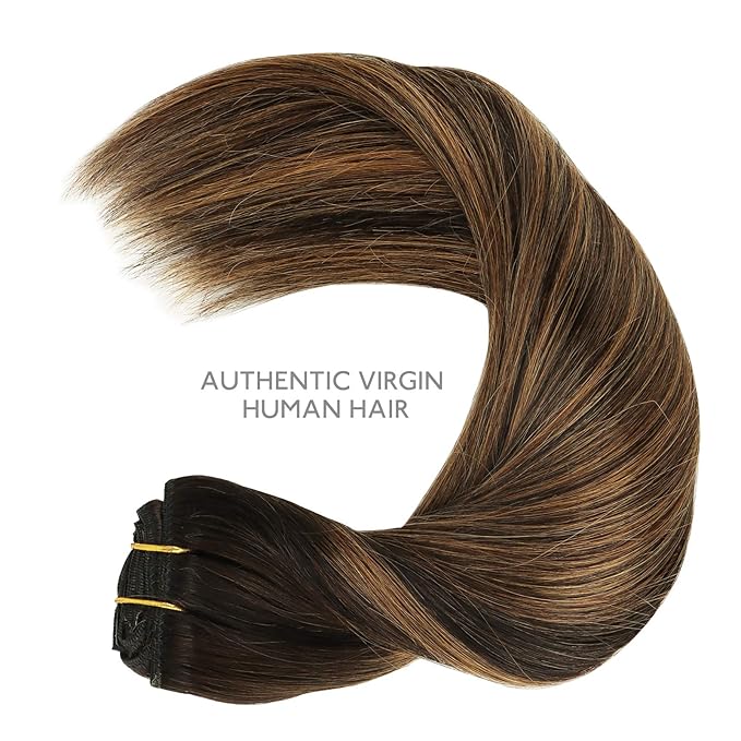 WENNALIFE Clip in Hair Extensions, 150g 16 Inch 9pcs Balayage Natural Black to Chestnut Brown Remy Hair Thicker Double Weft Extensiones De Cabello Humano Con Clip Ins Straight Full Volume