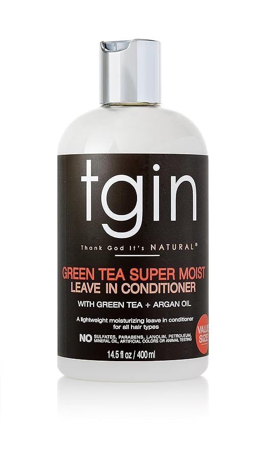 tgin Green Tea Super Moist Leave in Conditioner for Curly, Coily and Wavy Hair, with Argan Oil, Shea Butter and Green Tea, Moisturizes and Nourishes Dry Hair, 13 oz