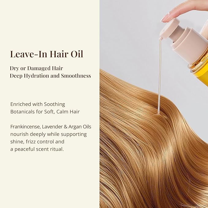 Leave-In Hair Oil with Frankincense & Lavender – Natural Essential Oil Aroma, Intensive Hydration & Frizz Control for Dry & Damaged Hair – Lightweight No-Rinse Oil, 3.4 fl oz (100ml)