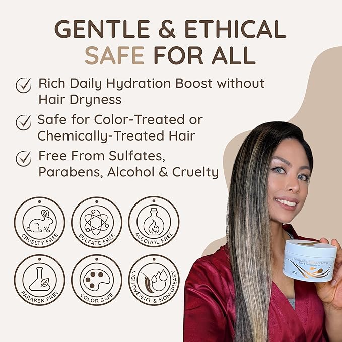 VITAMINS hair cosmetics Keratin Leave in Conditioner for Dry Damaged Hair - Curl Defining Cream for Frizz Control, Detangling & Ultimate Hydration - For Thick Coarse Straight & Curly Hair