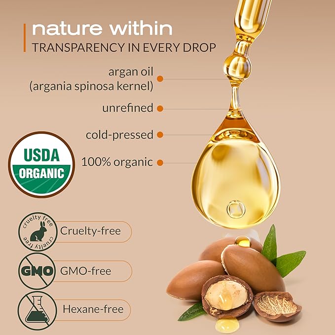 Ella & Eden Organic Argan Oil for Hair, Face & Skin | 100% Pure, USDA Certified, Cold-Pressed & Unrefined Moroccan Oil in Glass Bottle – 4 Oz