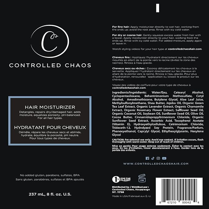 Controlled Chaos Hair Moisturizer for Curly Hair - Paraben & Sulfate Free, Moisturizes & Defines Extra Dry, Curly & Coarse Hair, Leave-in Hair Conditioner - 8 oz