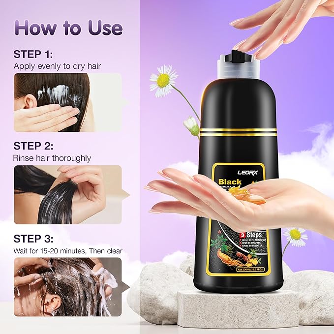 "Leorx 3 In 1 Hair Dye Shampoo, 16.9 Fl Oz, Wine Red, Instant Herbal Refresh For Women & Men - Color Your Hair with Ease - Tintes Para El Cabello Profesional"