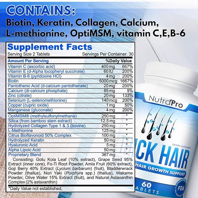 Thick Hair Growth Vitamins– Hair Growth Pills With DHT Blocker Stimulates Faster Growth for Weak, Thinning Hair–Biotin Hair Supplements with Keratin & Collagen Helps Men&Women Grow Perfect Hair.
