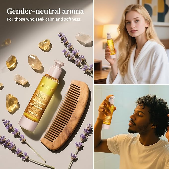 Leave-In Hair Oil with Frankincense & Lavender – Natural Essential Oil Aroma, Intensive Hydration & Frizz Control for Dry & Damaged Hair – Lightweight No-Rinse Oil, 3.4 fl oz (100ml)