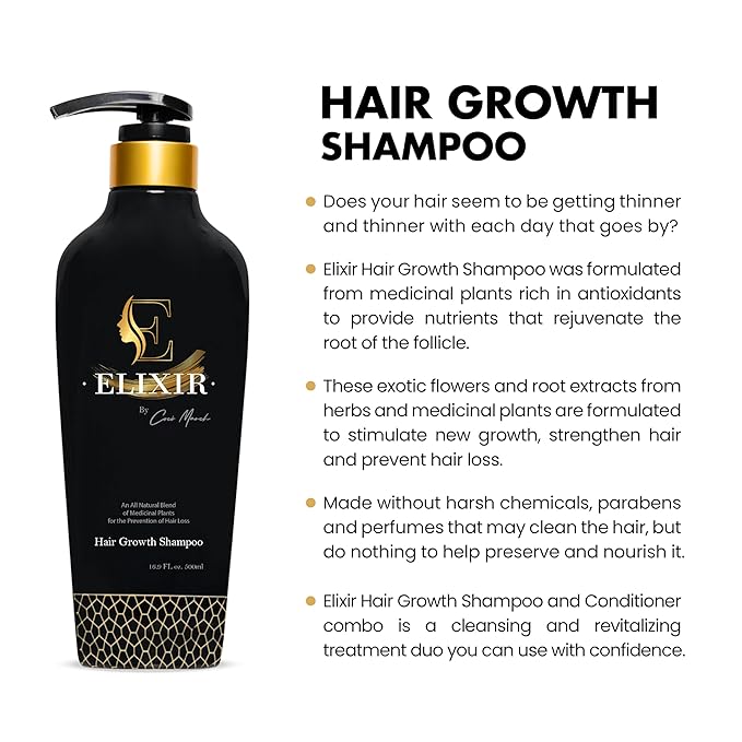 Elixir by Coco March Hair Growth Shampoo - Strengthening Plant-Based - Chemical-Free for Men and Women - Natural Hair Loss Formula for Thicker Fuller Hair - 16.9 fl oz