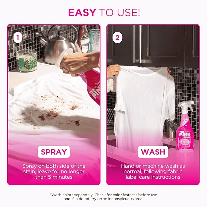 Stardrops The Pink Stuff Miracle Laundry Stain Remover Kit – Oxi Powder for Whites & Colors, Stain Remover Spray – Tough on Stains, Gentle on Fabrics (3-Pack)