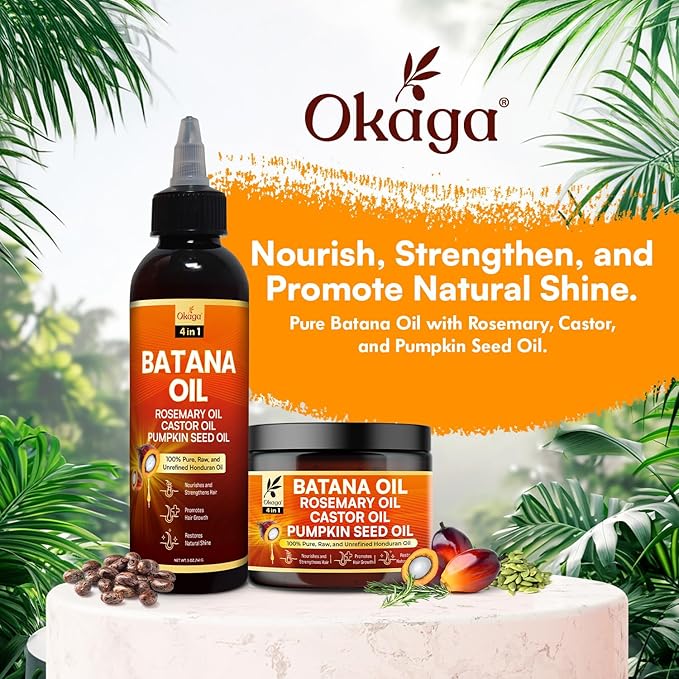 Batana Oil and Cream for Hair Growth Bundle, Rosemary, Castor, and Pumpkin Seed Oils, Pure & Unrefined, Nourishes, Revives Scalp & Strands, Softens, Smooths, Strengthens for All Hair Types