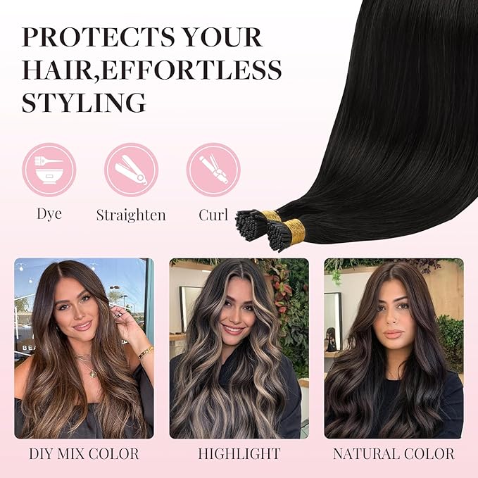 MAXITA I Tip Hair Extensions Human Hair,50g/100s Natural Black 14 Inch Comfortable Wear, Invisible & Natural Cold Fusion, 100% Remy Human Hair Itip Keratin Hair Extensions