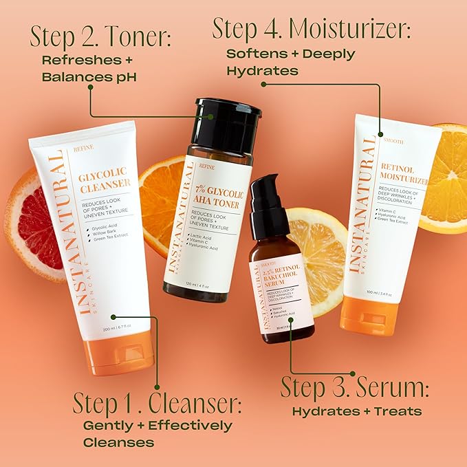 InstaNatural Retinol Serum for Face with 2.5% Retinol, Bakuchiol, Hyaluronic Acid & Squalane | Smoothing Serum for Even-Toned, Youthful-Looking Skin – 1 Fl Oz