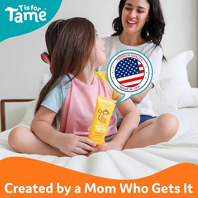 T is for Tame - All-Natural Hair Taming Cream for Kids, Frizz & Flyaway Control, Coconut Oil & Jojoba Leave-In, Safe for Babies & Toddlers, Non-Greasy, 3.38 Fl Oz (Bundle of 2)