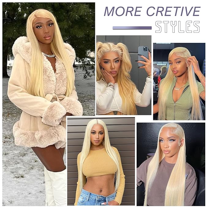 Blonde Wear and Go Glueless Wigs Human Hair Pre Plucked Pre Cut 220% Density 613 Lace Front Wig Human Hair 7x5 HD Lace Closure Wigs Pre Plucked Bleached Knots With Baby Hair Colored Straight Wig 28 In