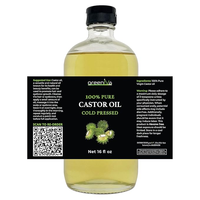 GreenIVe - 100% Pure Castor Oil GLASS - Cold Pressed - Hexane Free - Exclusively on Amazon (16 Ounce)