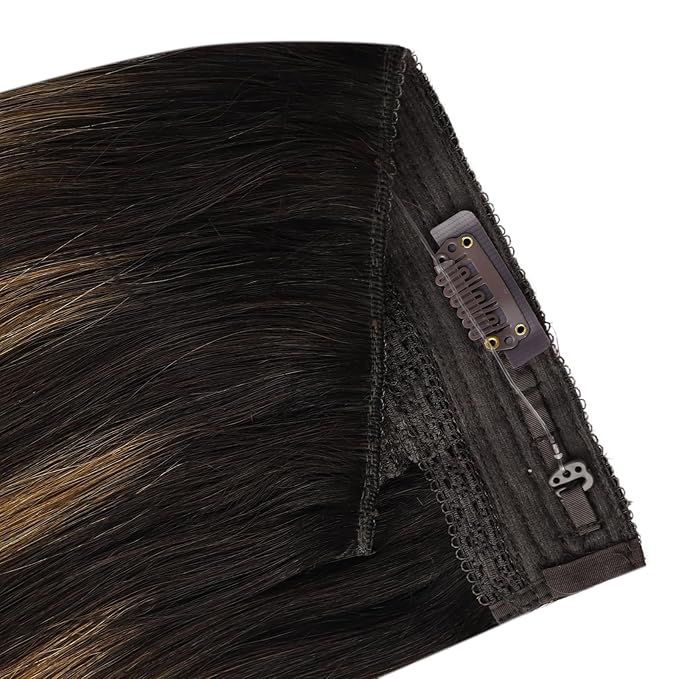 YoungSee Wire Extensions Balayage Straight Real Hair Wire Extensions Balayage Darkest Brown to Medium Brown Headband Wire Hair Extensions Real Human Hair Brown Silky Smooth Hair Extensions 18In 80G