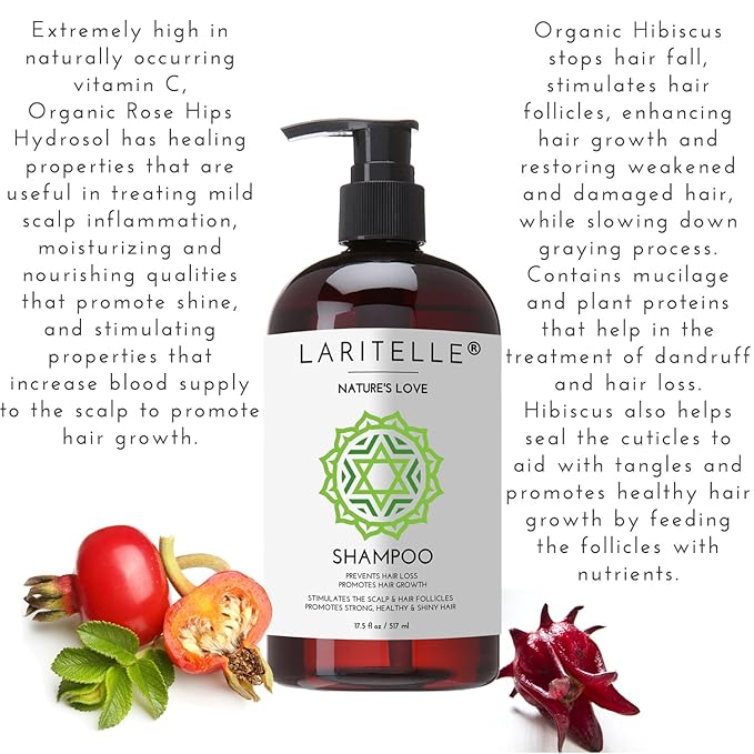 Nature’s Love Organic Shampoo – 17.5 oz – Anti-Thinning Hair Growth, Rich Botanical Hydrosols & Keratin • Color Safe • Made in California