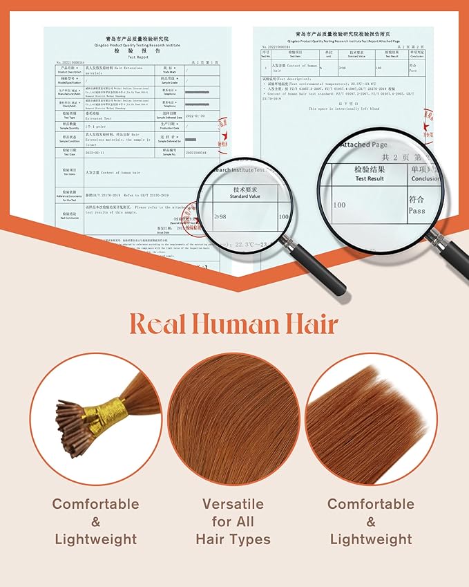 Sunny Hair I Tip Hair Extensions Human Hair Copper I Tips Hair Extension Real Human Hair for Women I Tip Hair Extensions Human Hair Soft and Silky Itip Hair Extensions 16inch 50G 80S