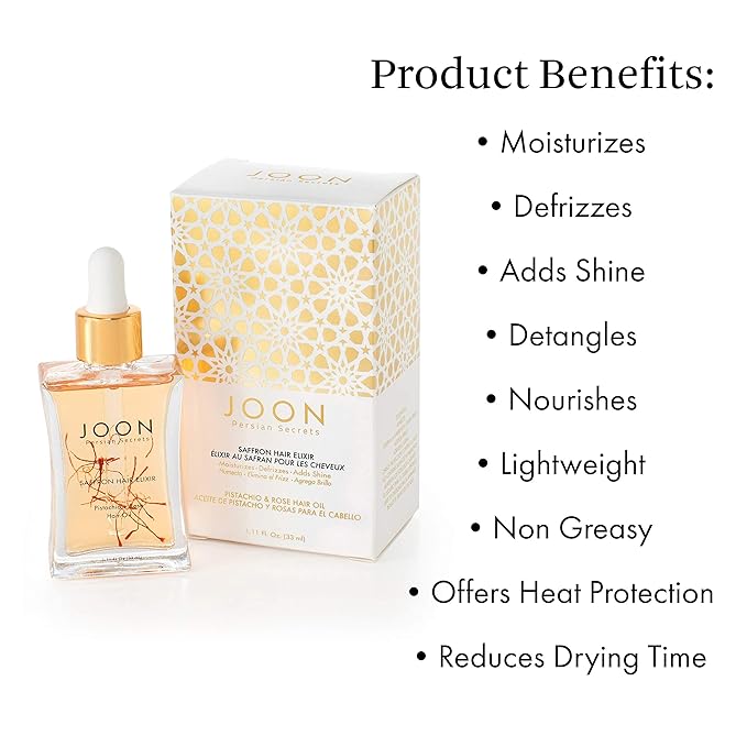 Joon Moisturizing Trio Set | 1.1oz Saffron Hair Elixir, 10.1oz Saffron Rose Shampoo and Conditioner