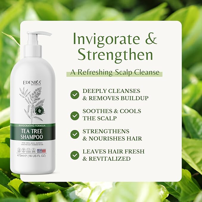 Tea Tree Oil Shampoo, Soothes Itchy & Dry Scalp, Deep Cleansing for Dandruff & Buildup, Hydrates & Refreshes, Sulfate Free, Natural Shampoo for Women & Men – 16 fl oz