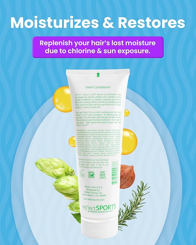 Reflect HշO Swim Conditioner - Moisturizing & Strengthening Swim Hair Care Conditioner for Damaged Hair - Sulfate-Free Chlorine Hair Protection with Rosemary & Vitamin E for Fresh, Hydrated Hair - 8oz